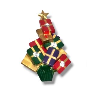 Vintage Christmas Pin Brooch with Rhinestones